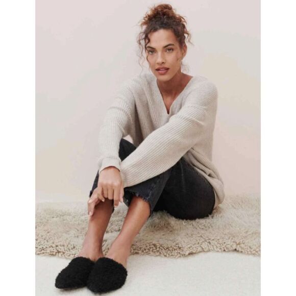 NWT $425 Jenni Kayne Shearling Slip-On Mule Flats In Black EURO 37 US Size 7 - Picture 1 of 13